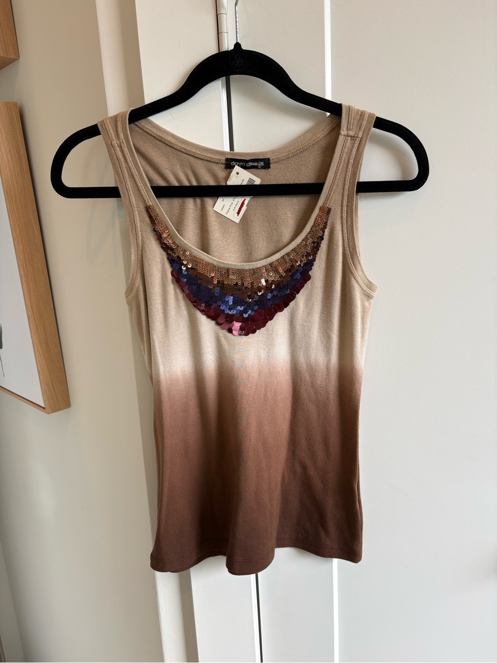 David Cline Beige to Brown Ombre Sequin Scoop Tank